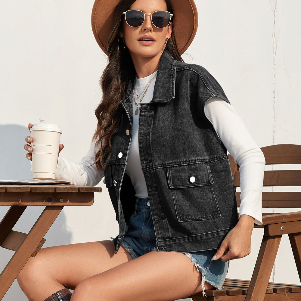 Ebay fashion cross-border trade  new arrivalretro denim slim fit washed vest outwear casual waistcoat women