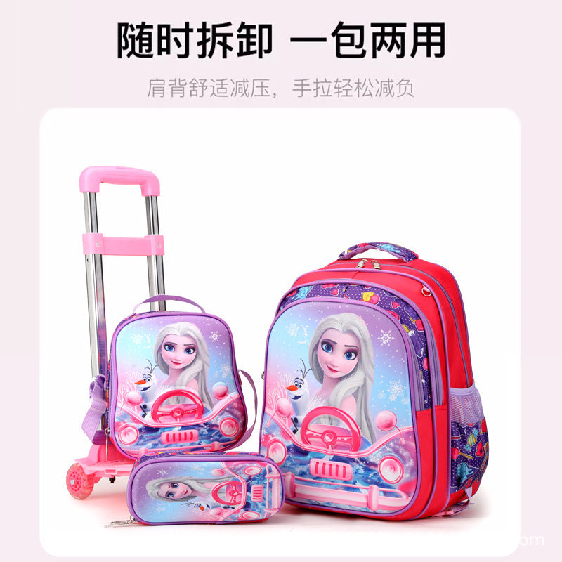 New  primary school students tie rod schoolbag 1-6 grades boys and girls backpack lunch bag cartoon children's bag