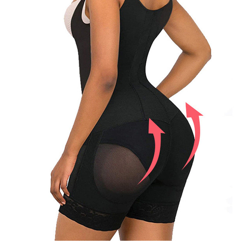 Gathered tummy control shapewear bodysuit zipper open slot body shaper one-piece zipper tummy control shapewear