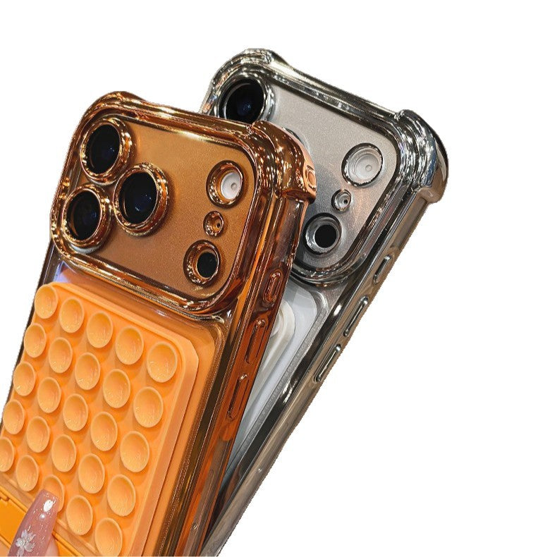 Silicone suction cup kickstand case for iphone 17 pro max, apple 15 electroplated four-corner shockproof phone case