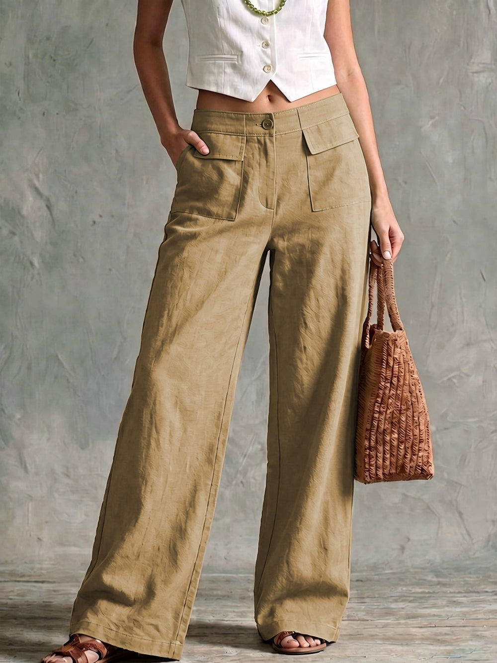 women's spring/summer new arrivals: european and american style pants -  solid color cotton linen loose fit wide leg trousers for women