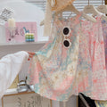 new girls' summer floral sleeveless princess dress - sweet & cute style, round neck cotton gauze dress