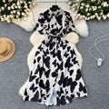Sophisticated niche women's dress -  summer new arrival: designer ruffle-trimmed, cinched-waist, printed elegant maxi dress