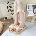 Summer new fashion bowknot platform flip-flops women's mid-heel non-slip sandals beach vacation travel shoes