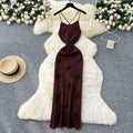 European and american style chic cutout backless halter knit dress - women's figure-hugging maxi dress with 3d floral appliqués