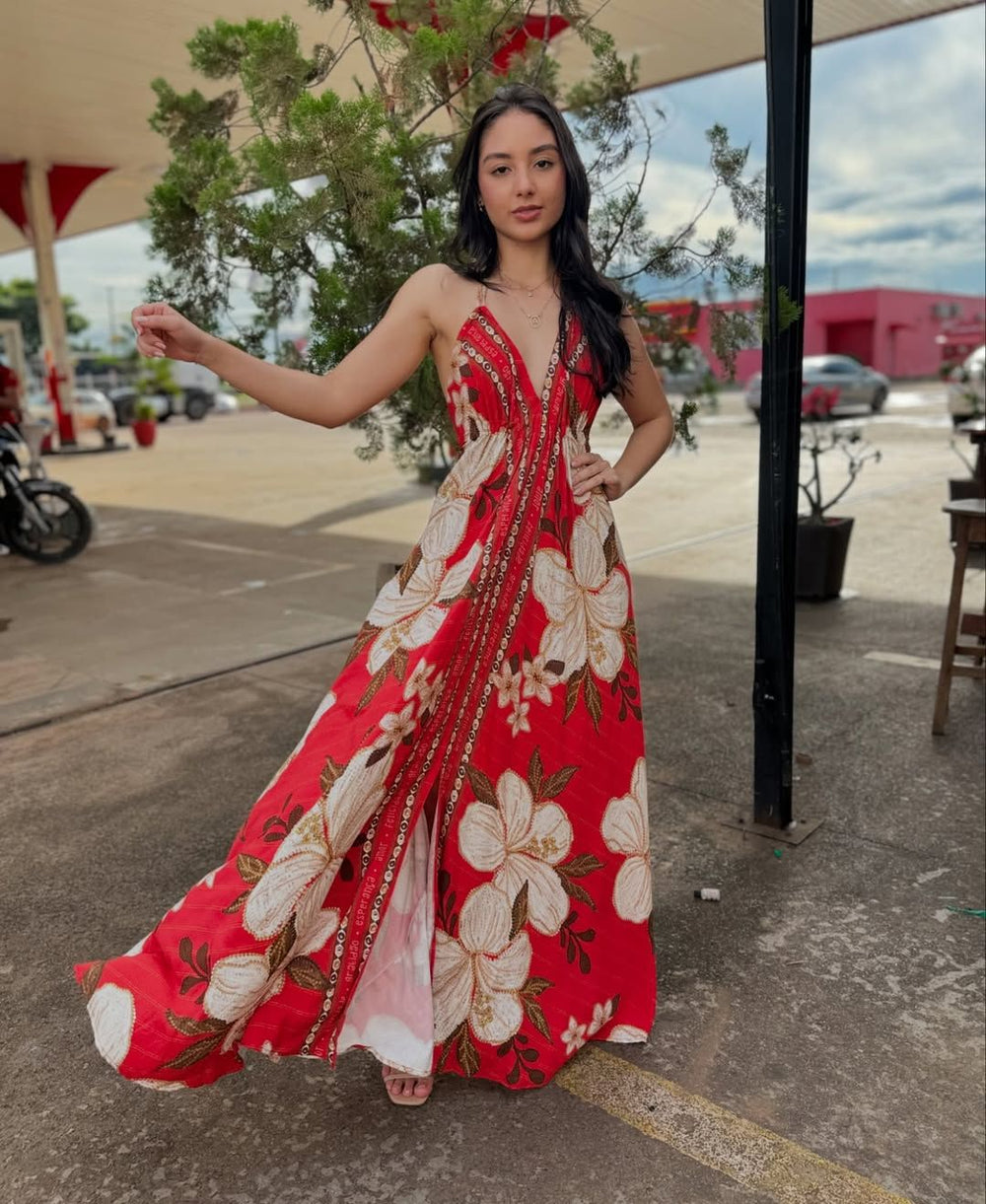 2025 new spring/summer off-the-shoulder v-neck women's camisole printed fairycore long elegant gown maxi dress