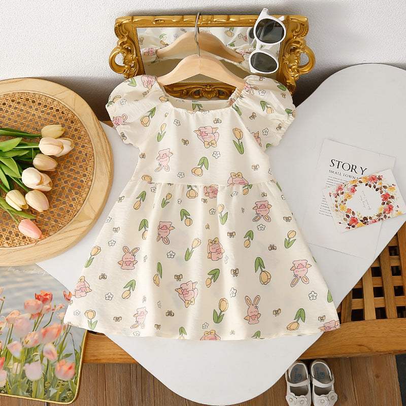 Girls' summer floral dress - trendy and stylish printed princess dress for little girls
