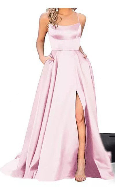 solid color european and american bridesmaid dresses long slimming off-the-shoulder best friend  fashion bridesmaid evening gowns