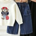 Kids' crewneck knit sweater & cartoon bear denim pants set - new  collection