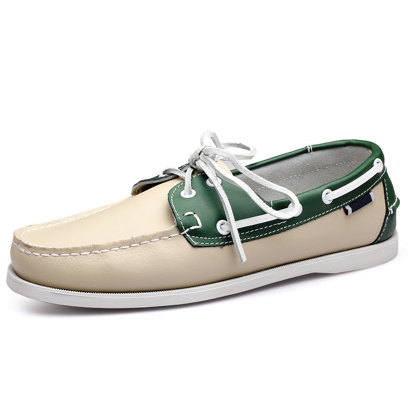 Men's leather casual shoes - handcrafted, low-cut, minimalist boat shoes in soft cowhide for business and driving, with front lace-up closure