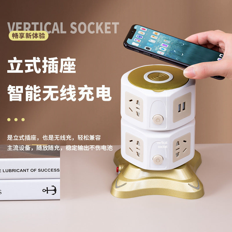 Vertical socket for home multi-function usb wireless charging plug-in tower type plug-in multi-interface stereo drag wiring board