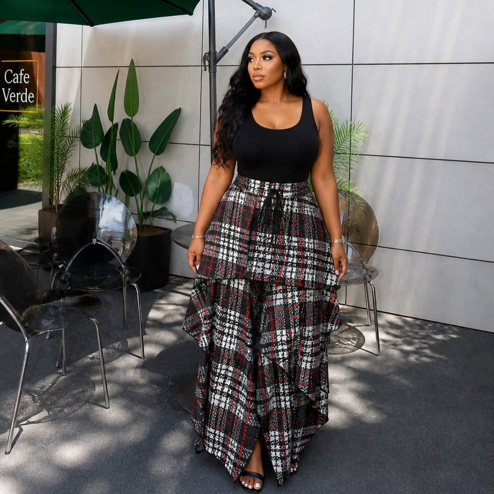 European and american cross-border women's fashion:  summer new arrivals - high-waisted, printed, tie-waist, slim-fit, asymmetrical maxi skirt