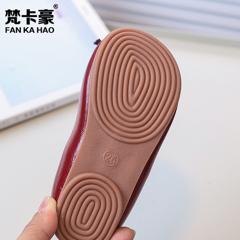 Vancahao girls' bowknot princess shoes, new spring/autumn  collection, kids' mary jane leather shoes, soft sole dance shoes