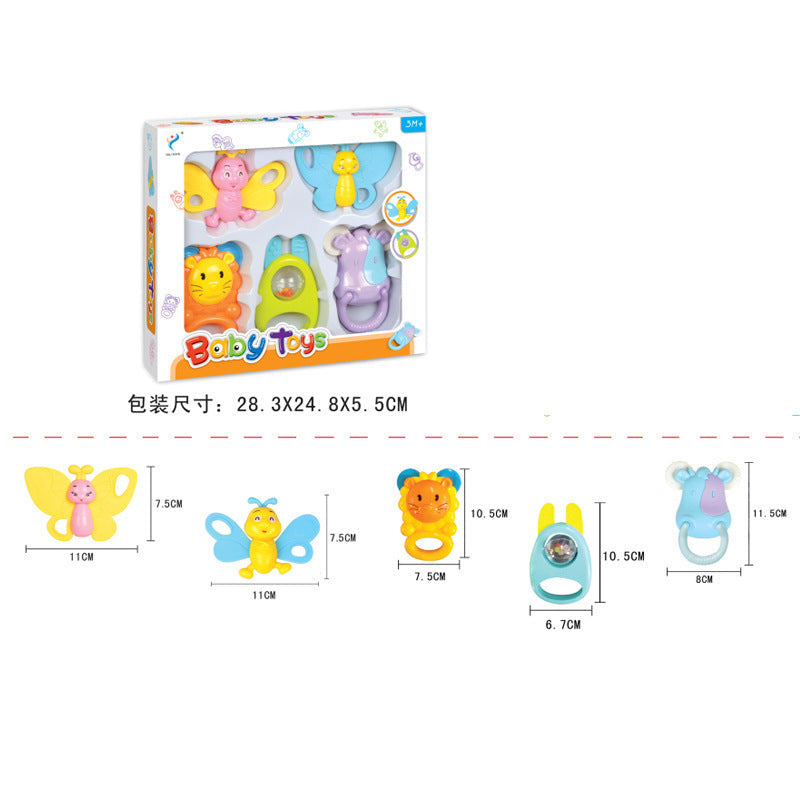 Cross-border  baby grab ball rattle cartoon fun hand rattle box set, baby small rattle toy