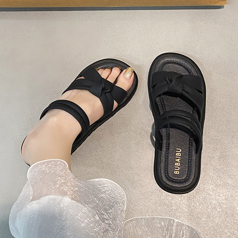 Women's summer outdoor soft sole slippers fashion new thick sole sandals easiest for match one-character sandals slippers one-pedal slippers