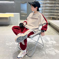 Boys' clothing: mid-to-large size two-piece set - spring  new color block base layer shirt set for students - stylish & cool