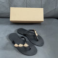 Spain 2024 summer new one-strap flip-flop women's sandals - black decorative embellished flat sandals