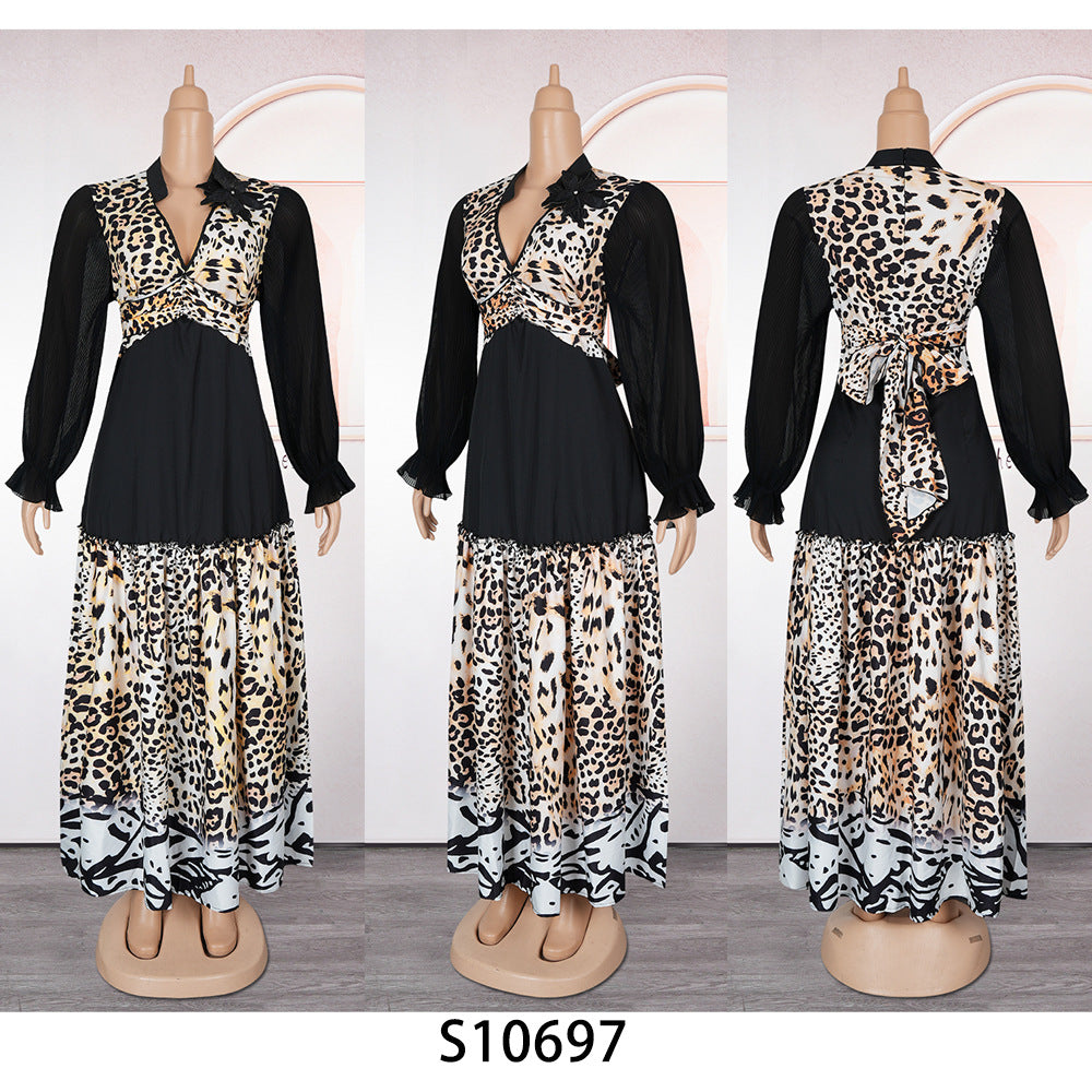 African clothing plus size women's fashion european and american cross-border trade new leopard print dress   printed dress