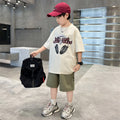 Boys' summer fashion:  new collection - stylish, relaxed-fit, printed letter two-piece set for older boys