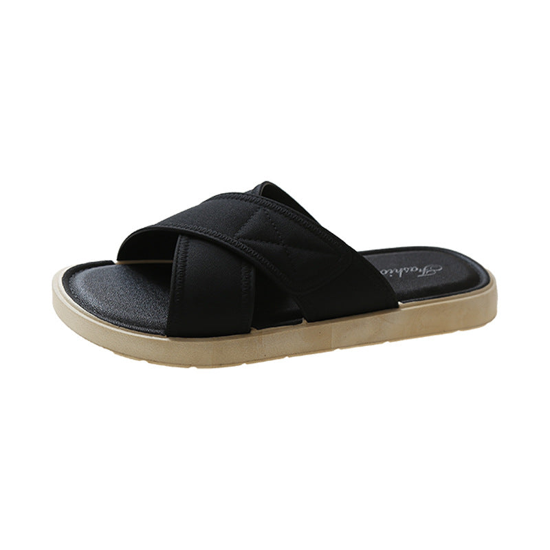 Women's summer slippers 2024 korean style casual trendy soft sole crossover strap fairy style beach one-strap lazy slippers
