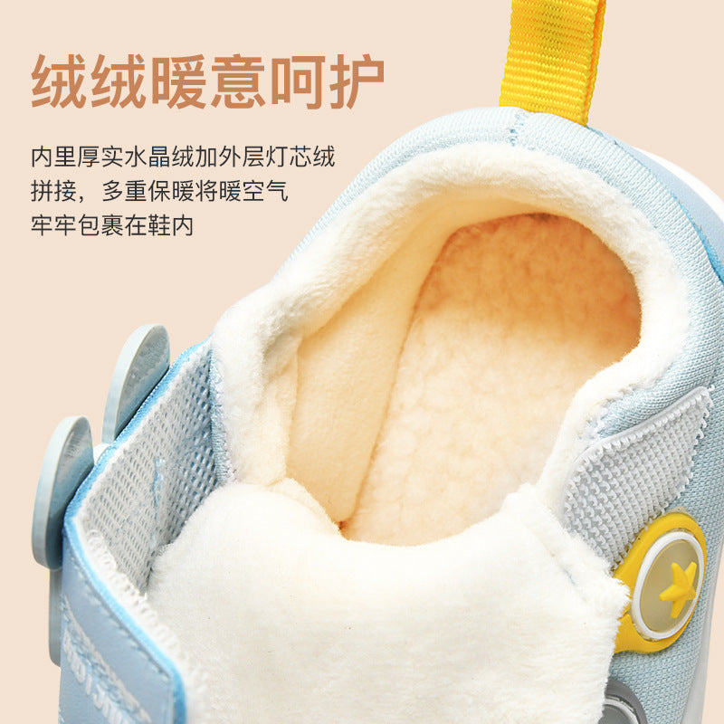 Toddler shoes for baby boys 0-1-3 years old, autumn/winter infant and toddler shoes for baby girls, soft sole functional fleece-lined thickened cotton shoes