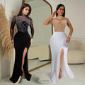 C7045 cross-border   independent station fashionable women's hot diamond slit long dress new