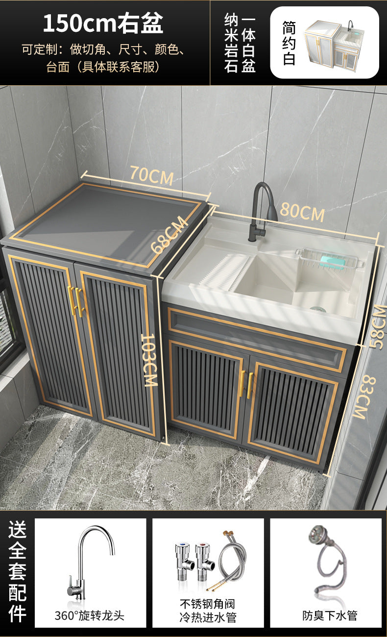 Space Aluminum Balcony Washing Machine Cabinet Combination significant other Pool Slot Integrated Flip Cover Pulsator Hand Washbasin with Rub Board