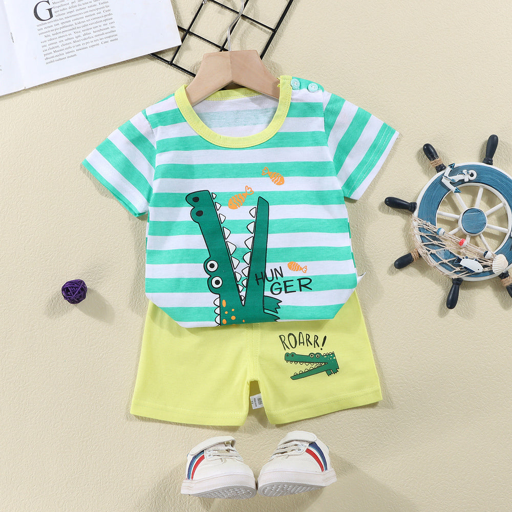 summer new arrival: 100% cotton kids' short-sleeve t-shirt and shorts set - korean style infant and toddler two-piece outfit