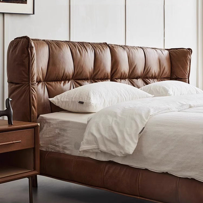 Used style oil wax genuine leather muscle bed modern retro designer model master bedroom 1.8m pull point leather double bed