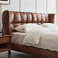 Used style oil wax genuine leather muscle bed modern retro designer model master bedroom 1.8m pull point leather double bed