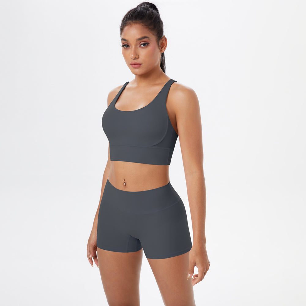New arrival: barely-there brushed nylon yoga set - criss-cross back sports bra & quick-dry, figure-hugging, butt-lifting workout outfit