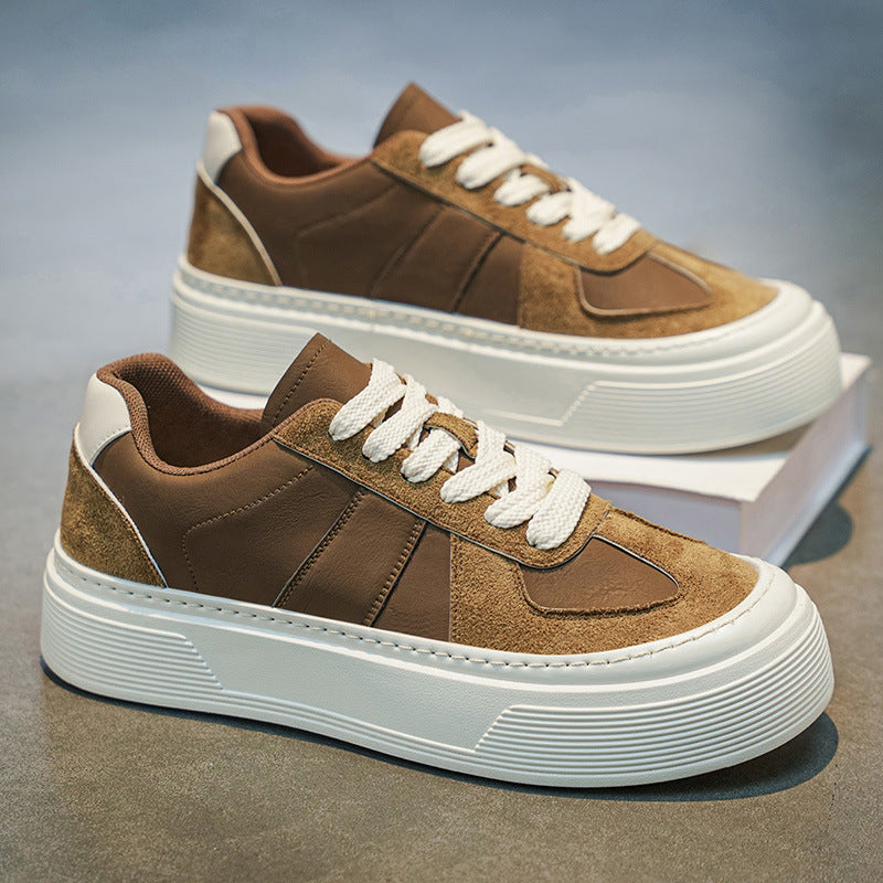 Leather solid color german training shoes for men 2026new arrivalspringthick sole sneakers for men height-increasingplatform shoesthick solecasual shoes