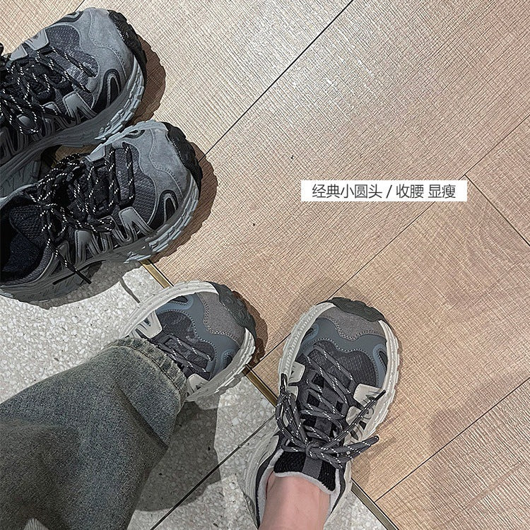 Thick sole heightened lightweight sports dad shoes women's 2026 new spring mesh white hiking shoes casual running shoes