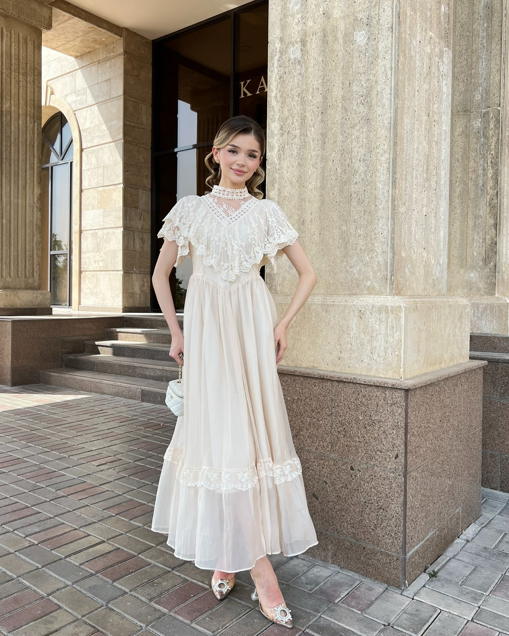 summer new arrival: white lace patchwork flowy elegant vintage lightweight maxi dress