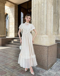 summer new arrival: white lace patchwork flowy elegant vintage lightweight maxi dress
