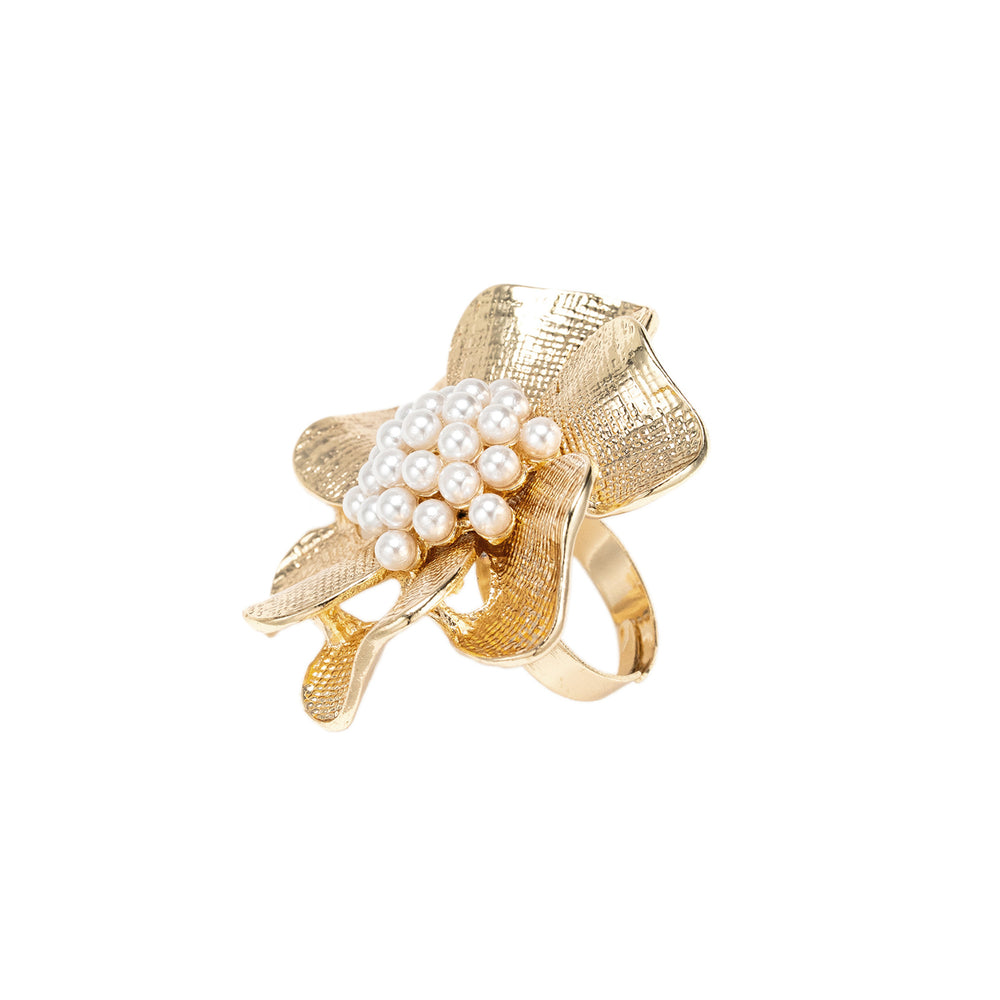 Wholesale floral rings - cross-border vintage statement pearl jewelry - women's high-end baroque irregular open ring
