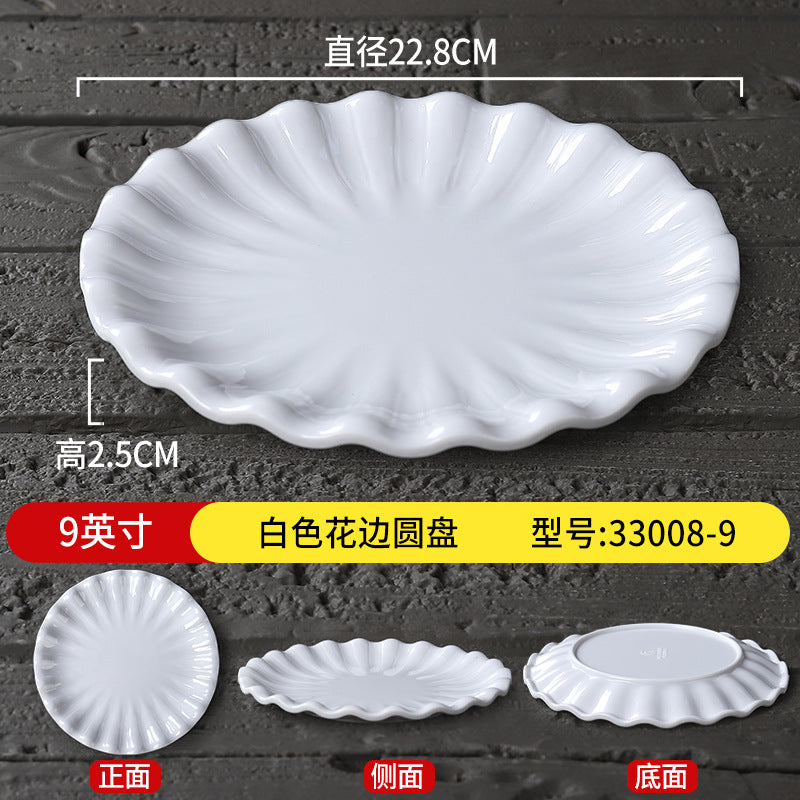 Melamine plate commercial hotel restaurant lace round plate resistant to falling cooking hot dish plate hotel creative cold dish snack plate