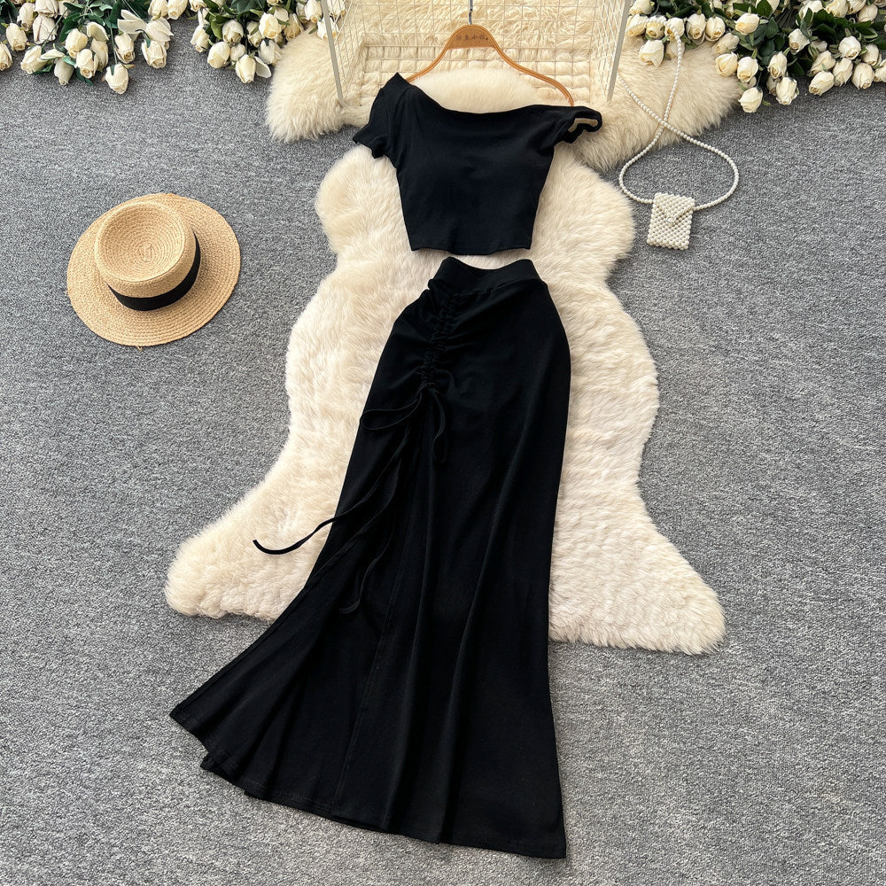 Lazy style vest skirt oblique shoulder suit women's summer silmslimming looktwo-piece setfashionelegantwork clothingsuit