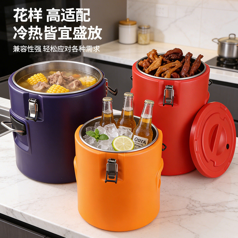 Stainless steel thermal insulation bucket, special milk tea bucket for stalls, restaurants, commercial large-capacity foaming cold and hot soup bucket