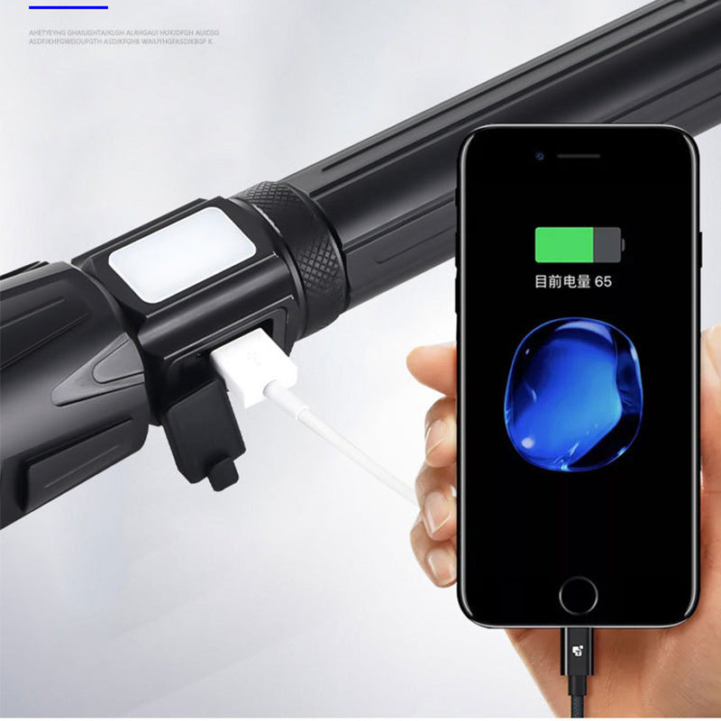 Cross-border new XHP160 + COB strong light flashlight Type-C rechargeable zoom long-range outdoor LED flashlight