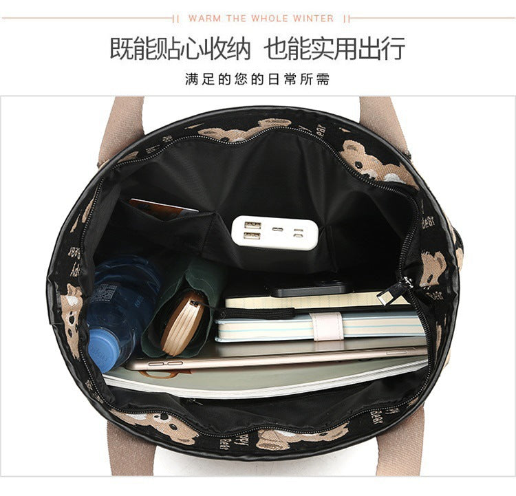 2025 new canvas bear shoulder bag - stylish women's bag, minimalist, versatile, large capacity tote bag, mom bag