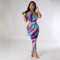 european and american cross-border  summer printed sleeveless cutout backless halter sundress