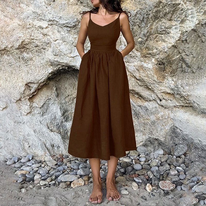 cross-border e-commerce women's fashion: european and american summer new arrivals - elegant and sexy strappy backless cami dress