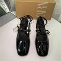 Za2024 new spring low-heeled mary jane flats square toe buckle shallow back strap one-strap thick heel sandals