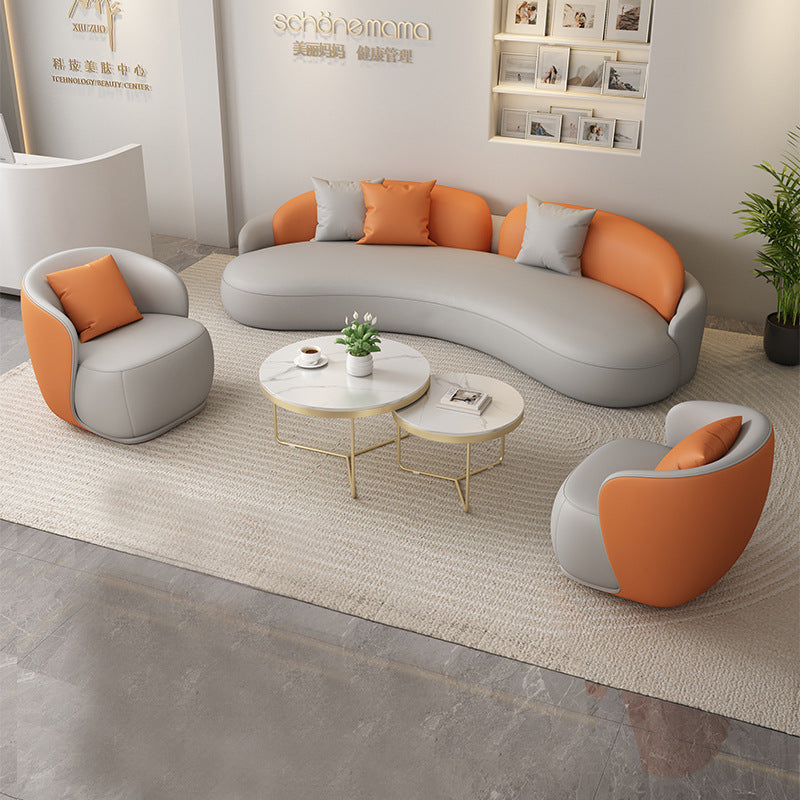 Curved beauty salon clothing store rest area sofa coffee table b&b hotel guest room plaid sofa chair negotiation