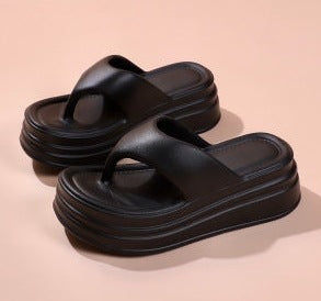 Wear-resistant women's flip-flops: summer platform sandals, thick-soled height increasing slides, beach-friendly thong sandals, versatile thick slippers