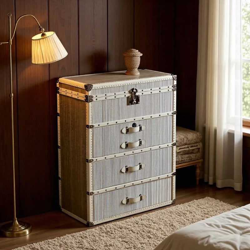 French chic copper wire jewelry display cabinet - italian luxury hard case with mirror and drawers