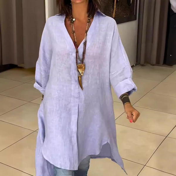 's new 2025 European and American  European and American summer women's casual cotton and linen split loose shirt skirt