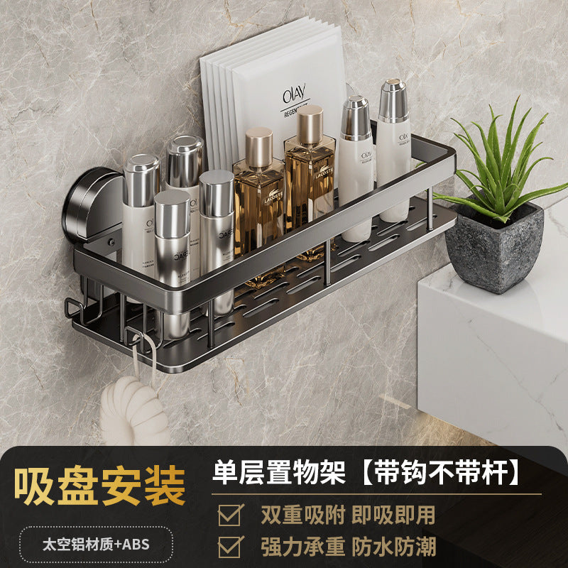 Suction cup bathroom shelf - no drilling required, wall-mounted organizer for vanity, washbasin, and toilet