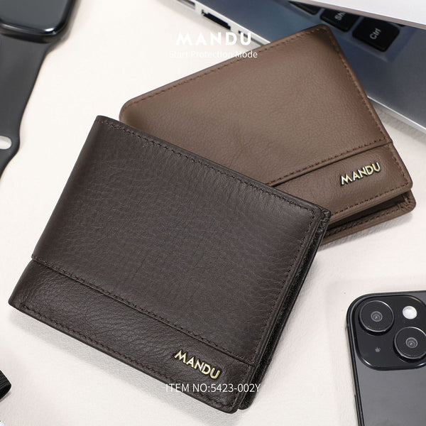 Cross-border new wallet men's high-end wear-resistant lychee pattern splicing wallet multi-functional RFID leather wallet men